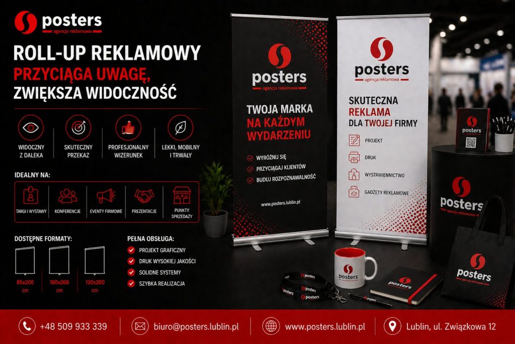 Roll-up reklamowy na targi i eventy – jak przygotować projekt, który przyciąga uwagę